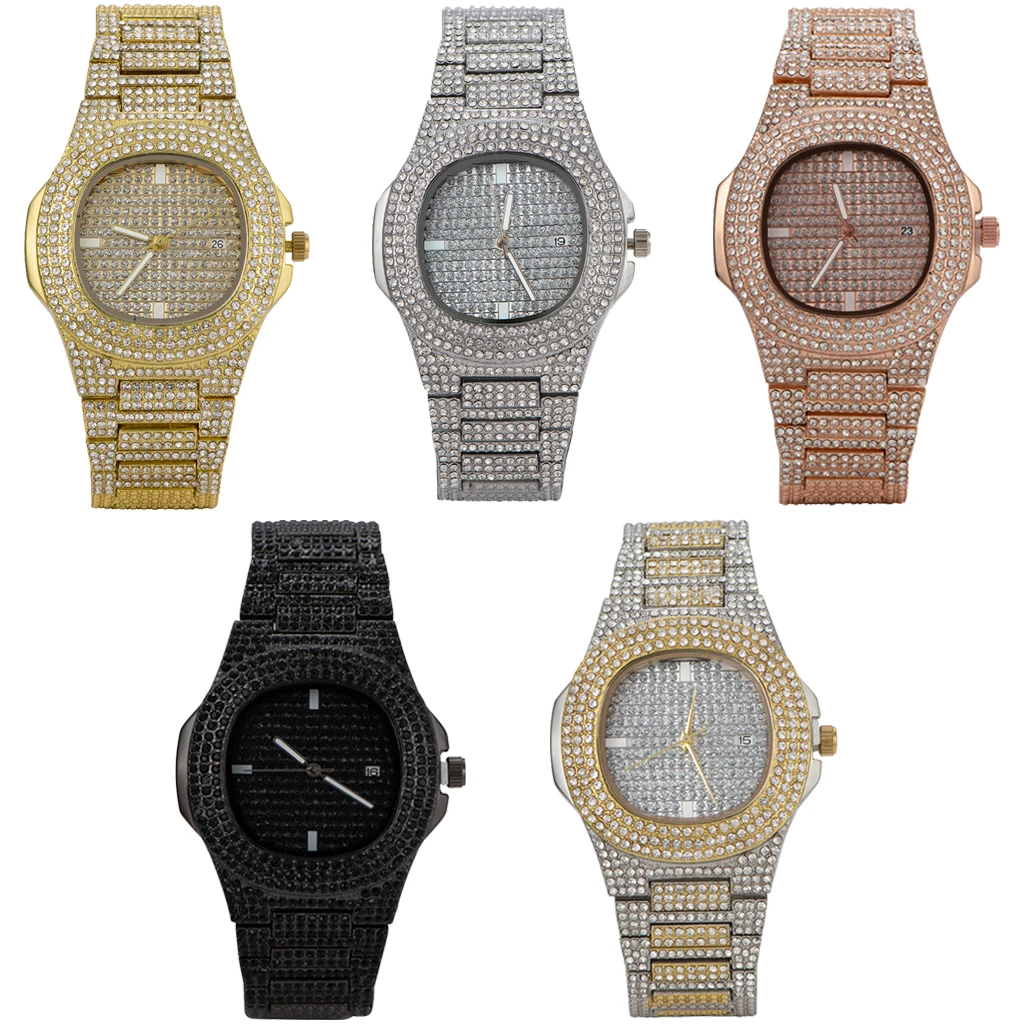  2021 Hip Hop Jewelry 18K Gold Plated Micro CZ Diamond Stainless Steel Roman Watches Luxury Men
