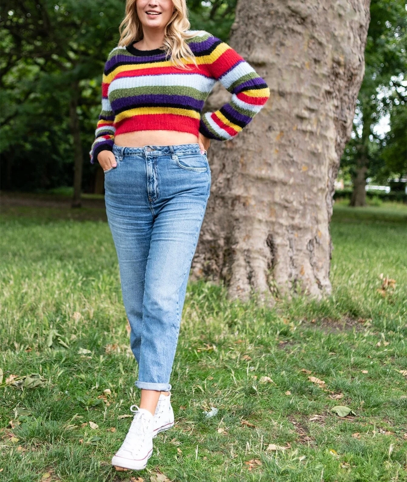 
Wholesale Rainbow Knitted Jumper Fluffy Knitwear Sweaters Pullovers Short Size Women 