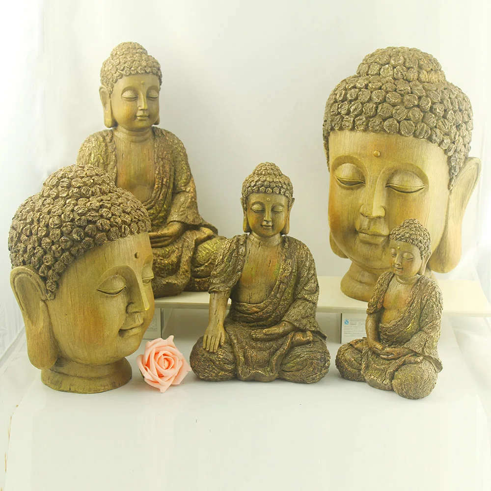 Large and small size buddha statue in wooden finish