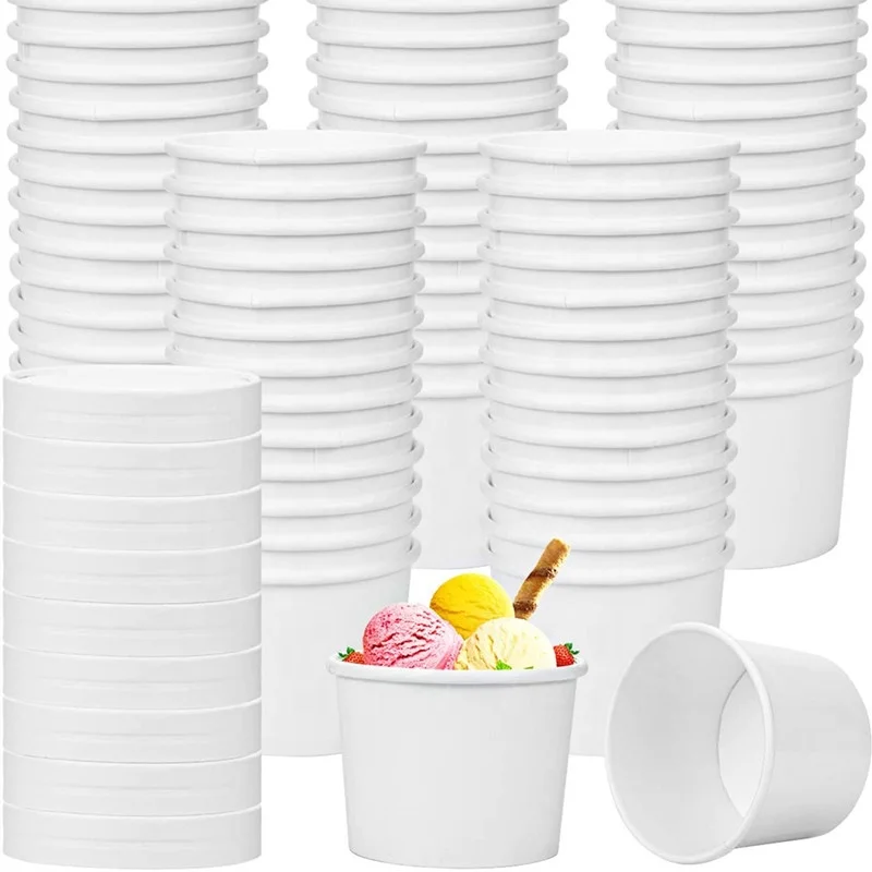 
Ice Cream Sundae Cups Disposable Dessert Bowls White 8 oz Cup With Paper Lid 