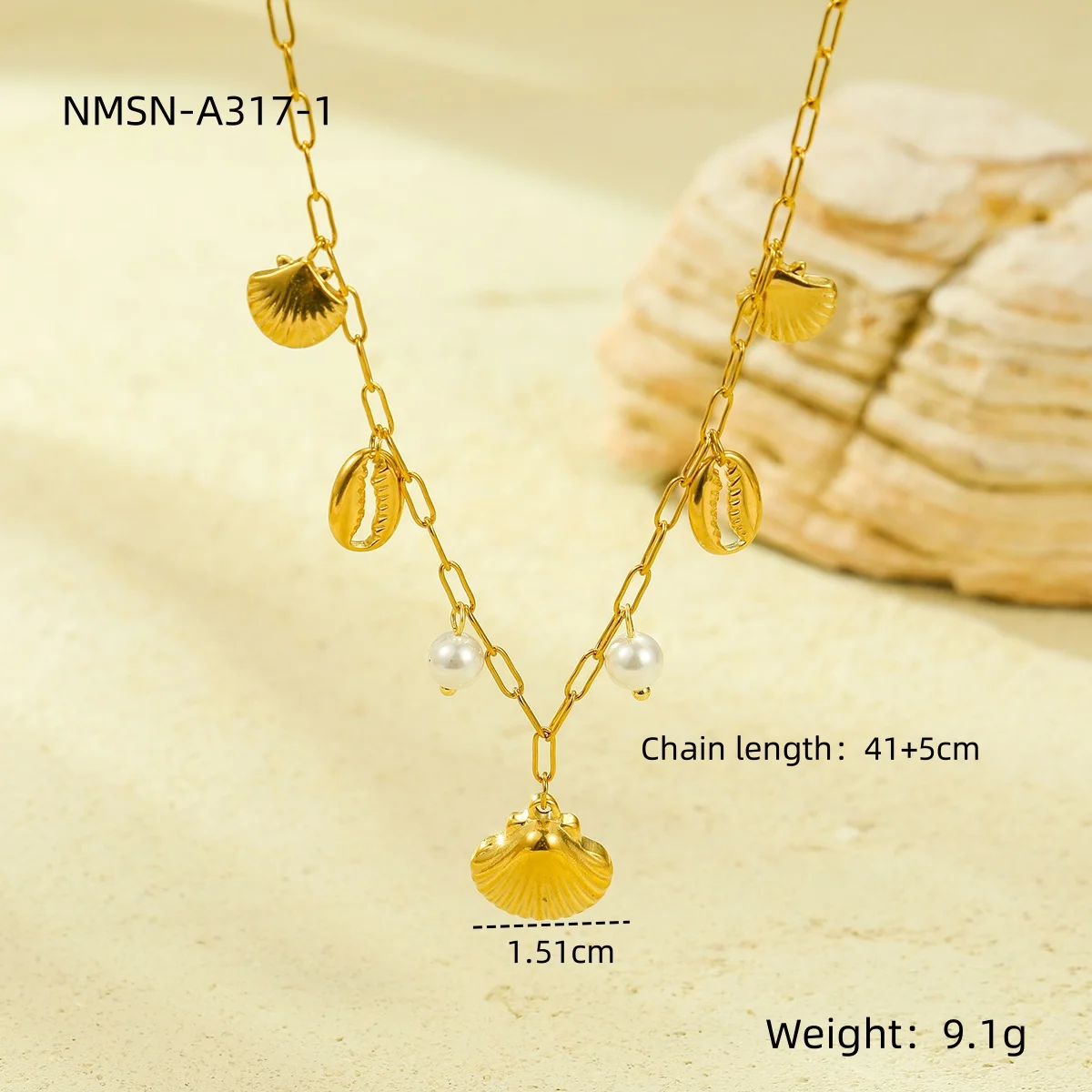 INS hot sale shell charms necklaces waterproof stainless steel 18K PVD gold plated pendant necklace for vacation women girls