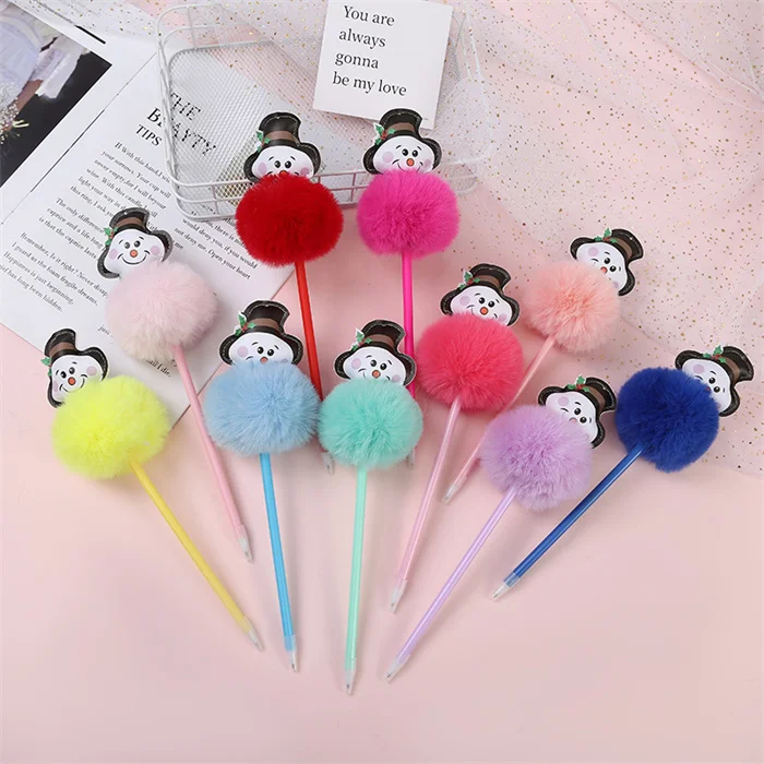 Advertising Smoothly Writing cute stationery wholesale custom elegant plush snowman design plastic ball ballpoint pens 0.5mm