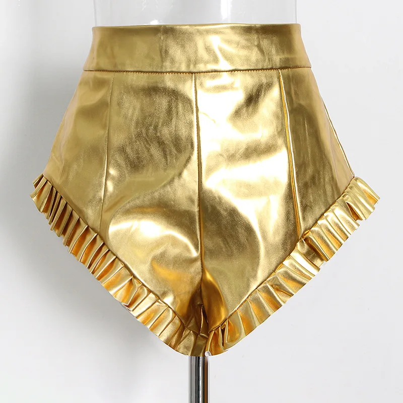 Fashion Casual Streetwear Unique Shine Women Biker Shorts Pants Pu Leather Hot Pants Designer Shorts Woman Clothing Solid Color