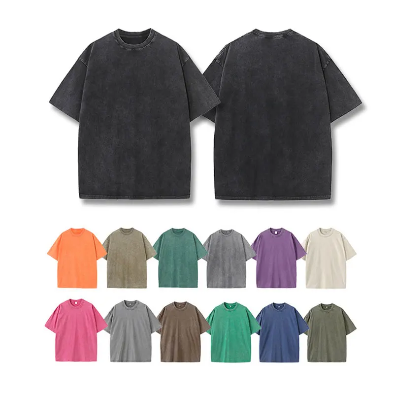 280GSM Custom Graphic DTG Printed Oversized Wash Distressed T shirt Cotton Vintage Acid Washed Heavy Weight T Shirt Men