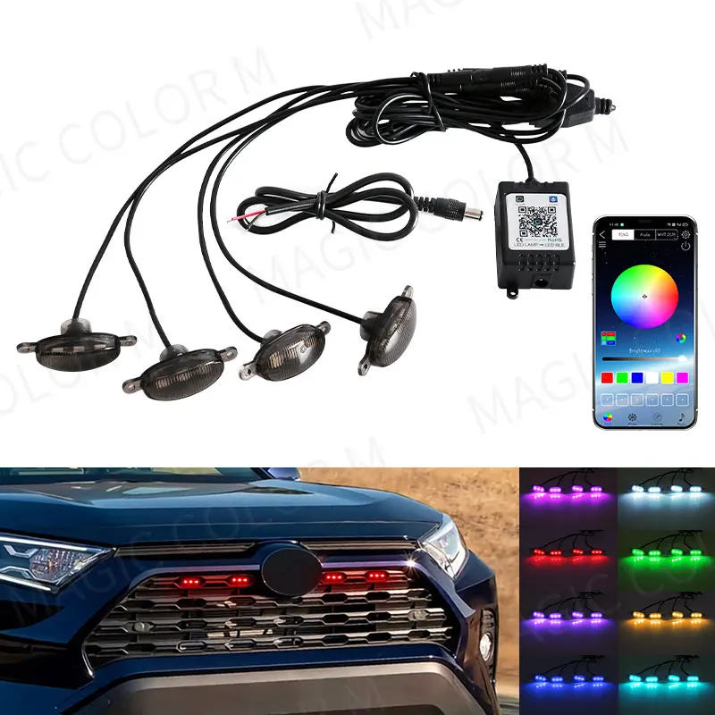 9W RGB Rock for Offroad Truck Car front Middle emblem badge grille led Light APP Controlled, Multicolor, Music Mode, Dimmable