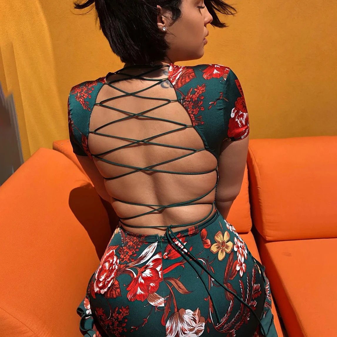 Woman Clothes 2023 Trending Fashion Floral Backless Bandage Women Dresses Ruffle Party Dress Wholesale Slim Mini Dresses