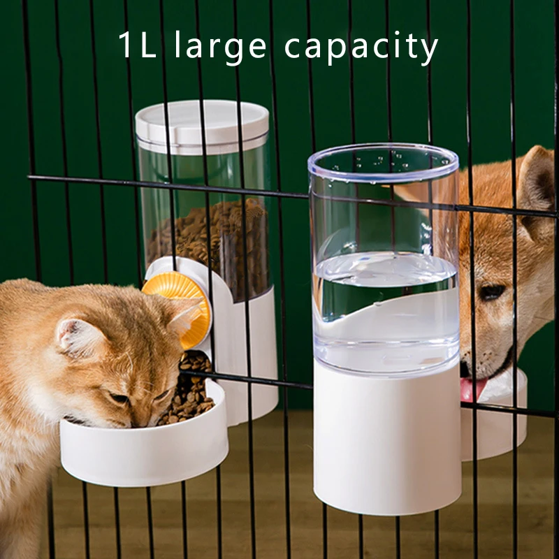 Hanging Cage Automatic Pet Drinker and Feeder Cat Dog Water Fountain Set Supplies