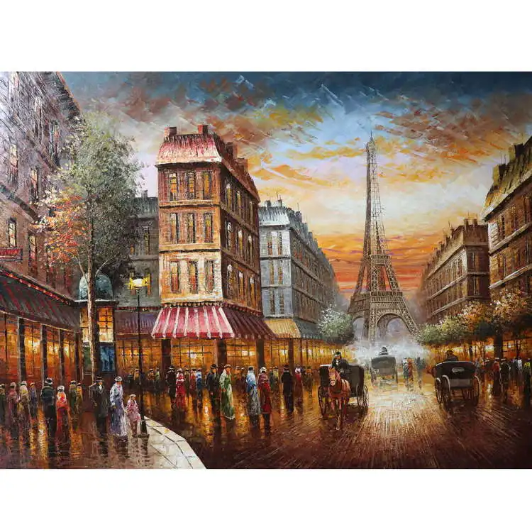 colorful Paris scene landscape wall art  Eiffel tower oil paintings for home decoration