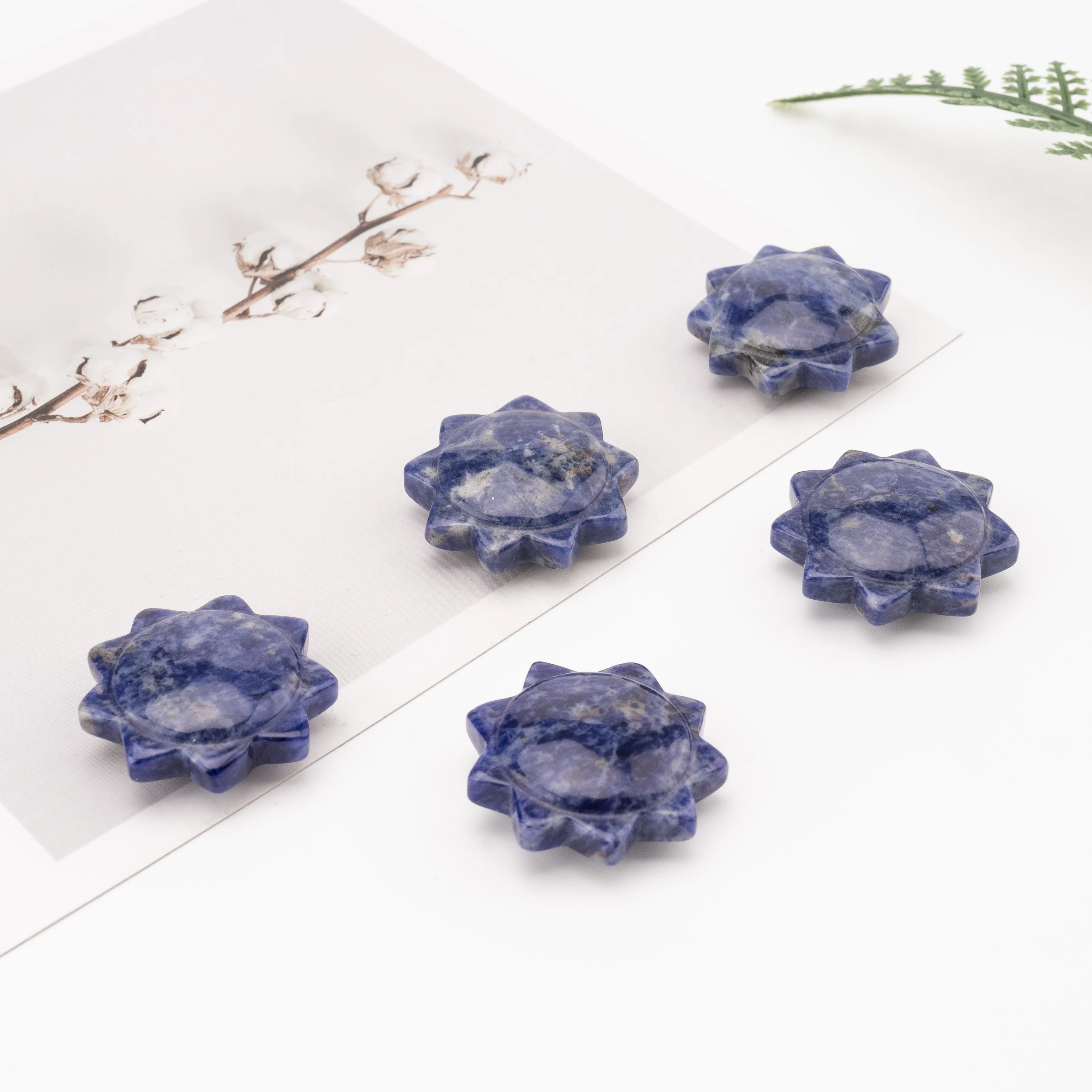 BZ JADE TIFA Factory Wholesale High Quality Natural gems carving Sodalite Little sun 30mm Sun jewelry for Craft Supplies & Gifts