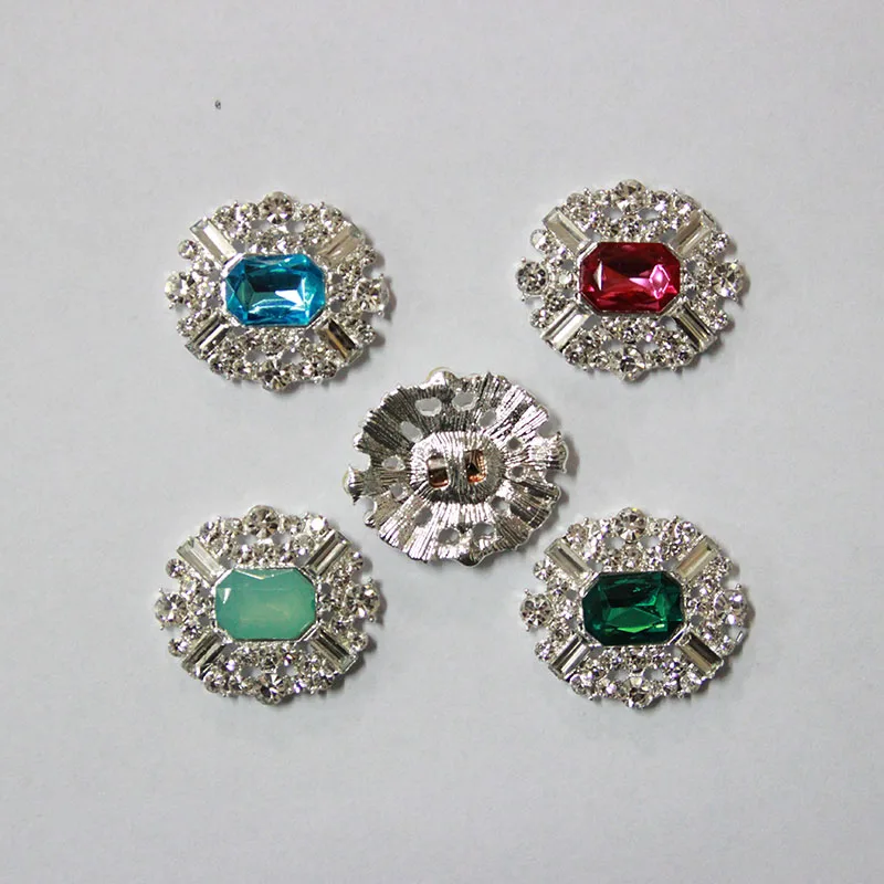 Button Flatback Button MYGRB010 Wholesale Rhinestone Metal Silver Zinc Alloy Plating Square Sewing Accessories with Rhinestones