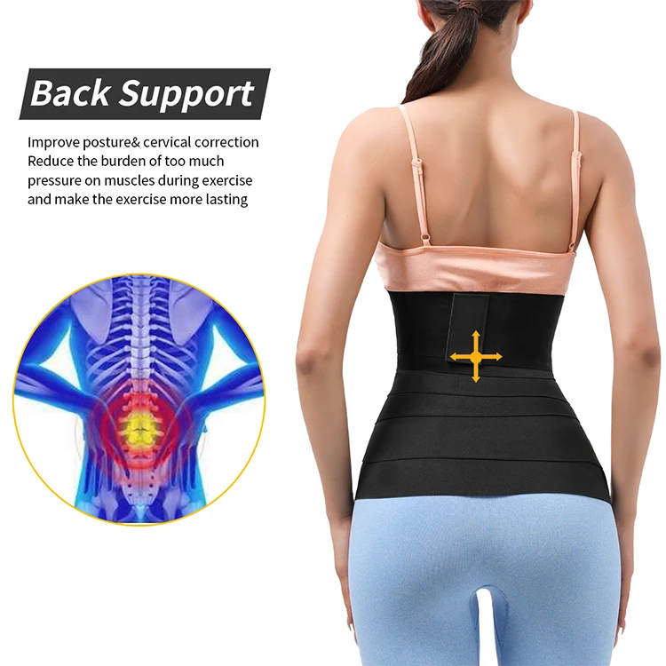 Free Size Custom Logo Bandage Tummy Belly Wrap Waist Trainer Belt Slimming Bands Adjustable Waist Wrap with Loop