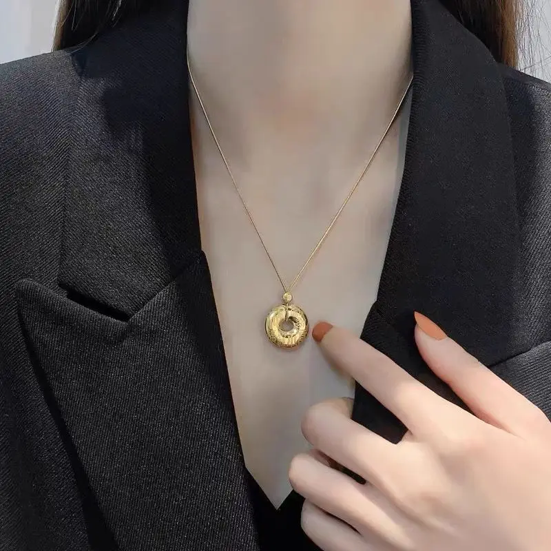Chinese Style Peace Buckle Fu Word Titanium Steel Necklace New Year Transfer Collarbone Chain
