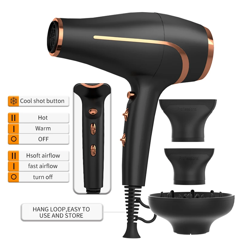 Powerful Ac Motor Professional Hair Dryer For Salon Hair Dryer Hotel 2200W Fast Drying Blow Dryer With Diffuser