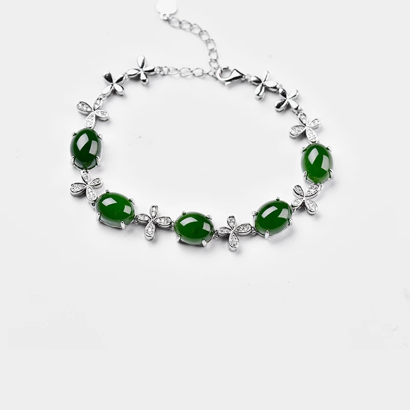 
Wholesale 2019 Natural Russian material jasper bracelet 925 silver inlaid jade zircon bracelet fashion ladies fashion jewelry 