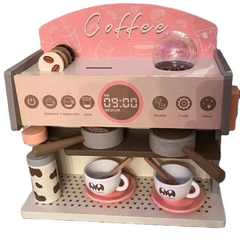 Kids Coffee Maker with Grinder Wooden  Espresso Machine Play set Toddler Pretend Play Kitchen Accessories Toy Kitchen Sets