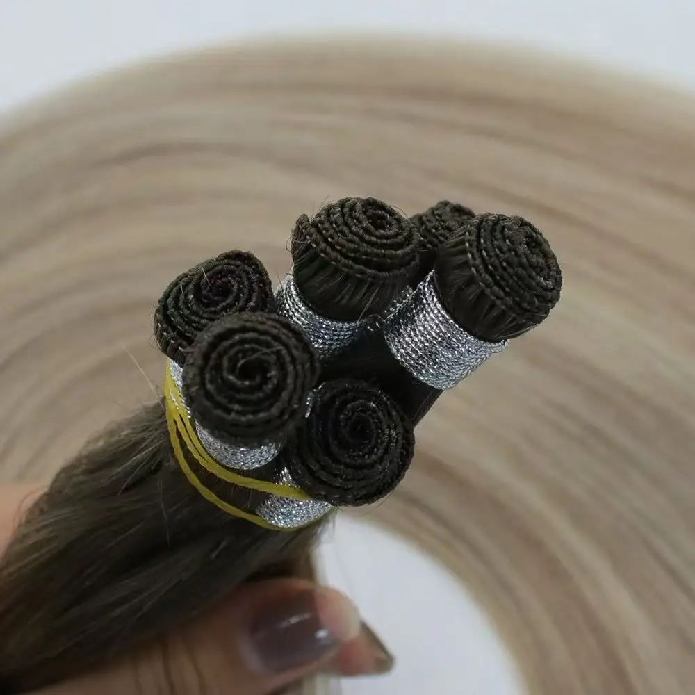 Double Drawn Hair Extensions European Handtied Human Hair Weft