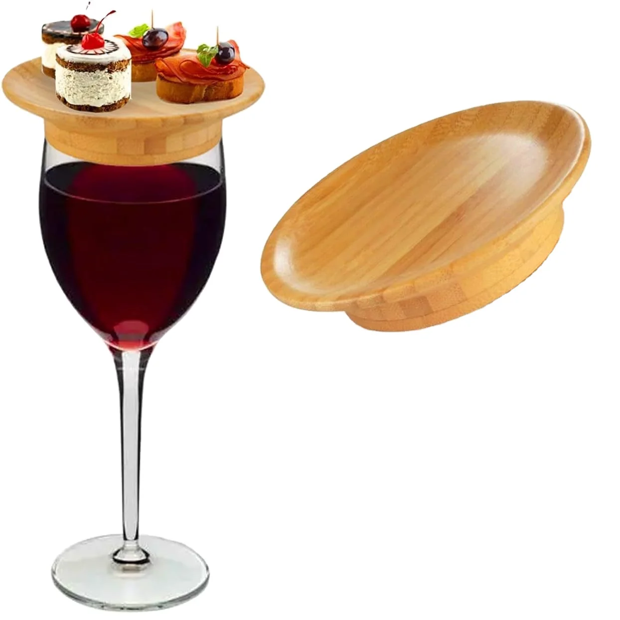 Bamboo Cooked Food Board Wine Glass Lid Snack Tray Wine Glass Charcuterie Topper