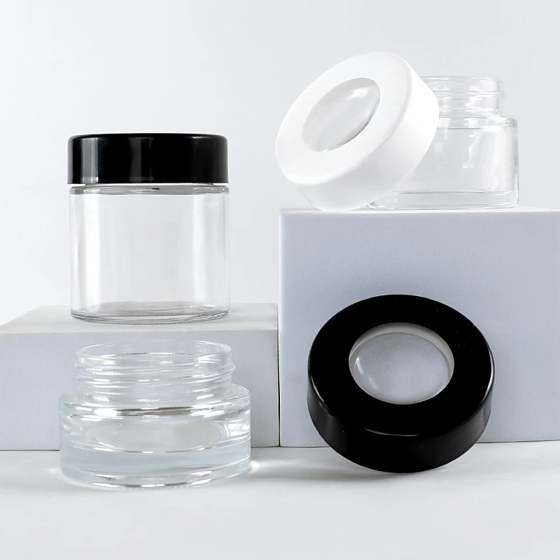 Label Printing 2oz Magnifying Container Frosted Child Proof Resistant Smell Glass Jars