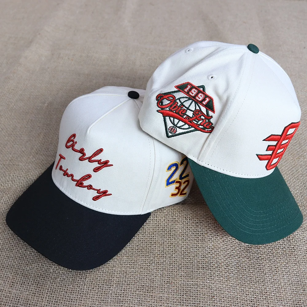 Customized Cotton 5 Panel A Frame  Embroidery New Snap back Blank Wholesale Logo Men Baseball Hats in Two-tone cap Custom Logo