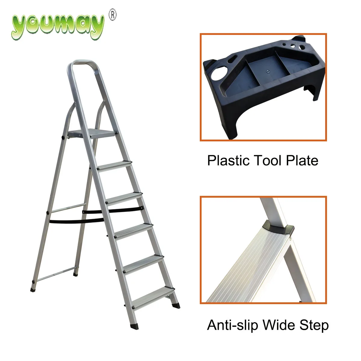 Factory Price  Folding Safety Thickness 1.2mm Aluminum 2/3/4/5/6/7/8 Step Ladder