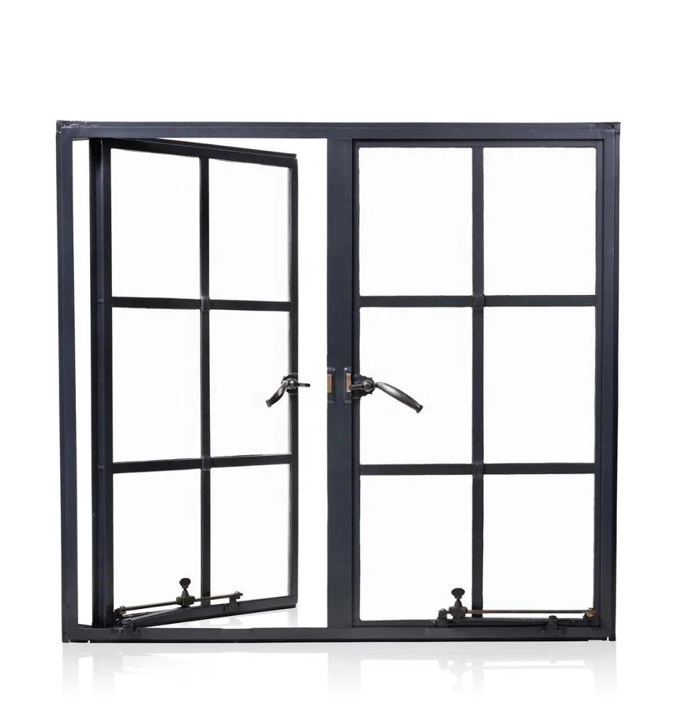Real Project case Double Glazed Steel Casement windows and French Doors of Grill Design with Screen