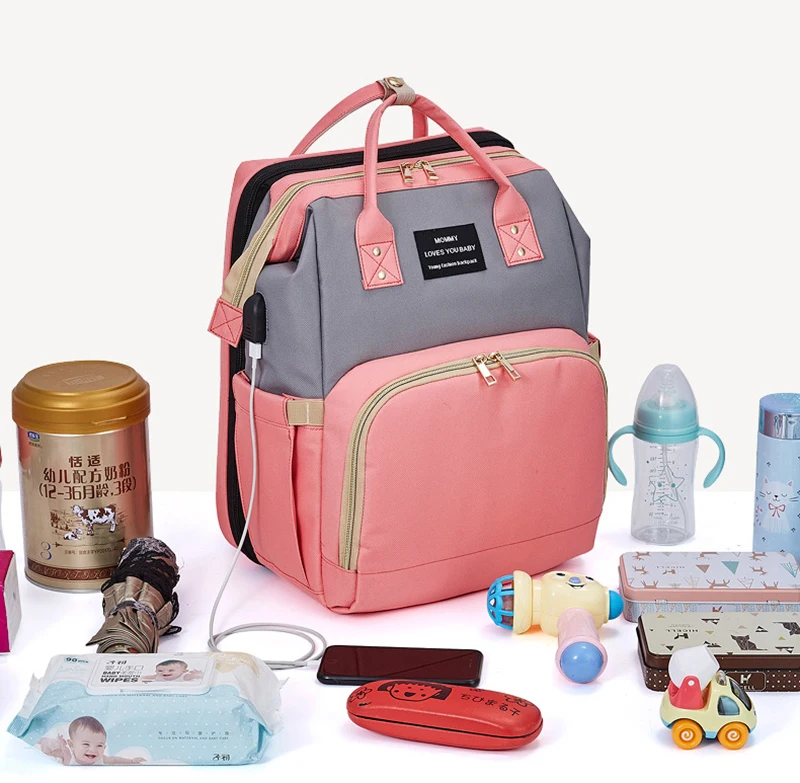 Multifunctional Portable Pink Nappy Bag Waterproof Folding Baby Travel Backpack Baby Bed Diaper Changing Table Pads Diaper Bags