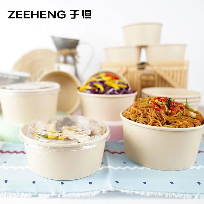 Eco friendly disposable bamboo pulp fiber paper bowls packaging for hot soup with lids