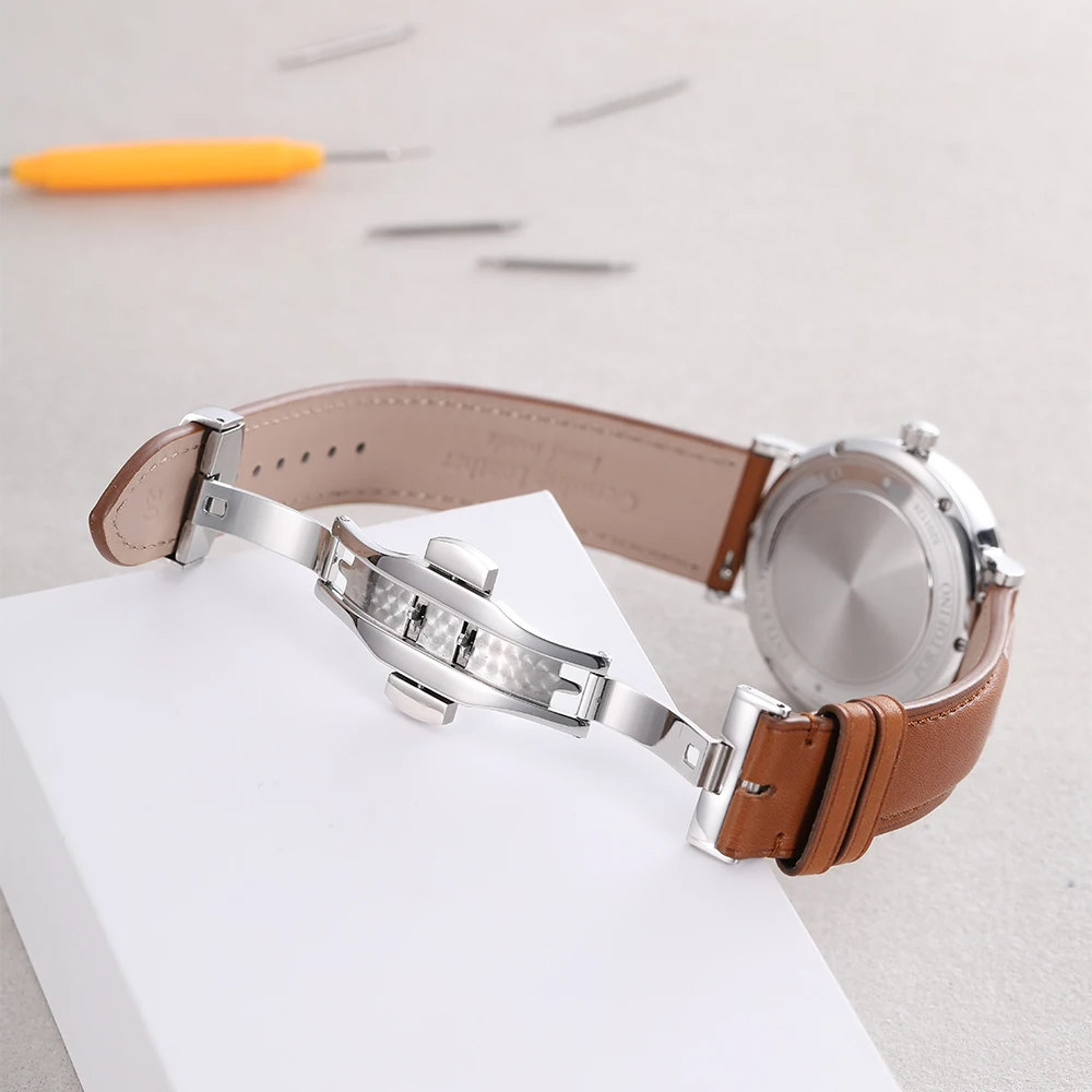 French NOVONAPPA Handmade Luxury Leather Watch Band Strap Men Women Engraved Logo Watch Leather Band