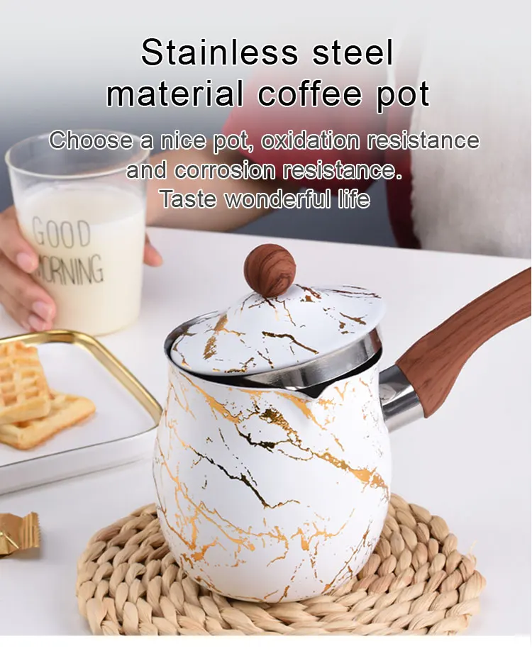 D102582 Private Kitchens Surface Painting Flower Stainless Steel Milk Fast Boiling Turkish Coffee Pot