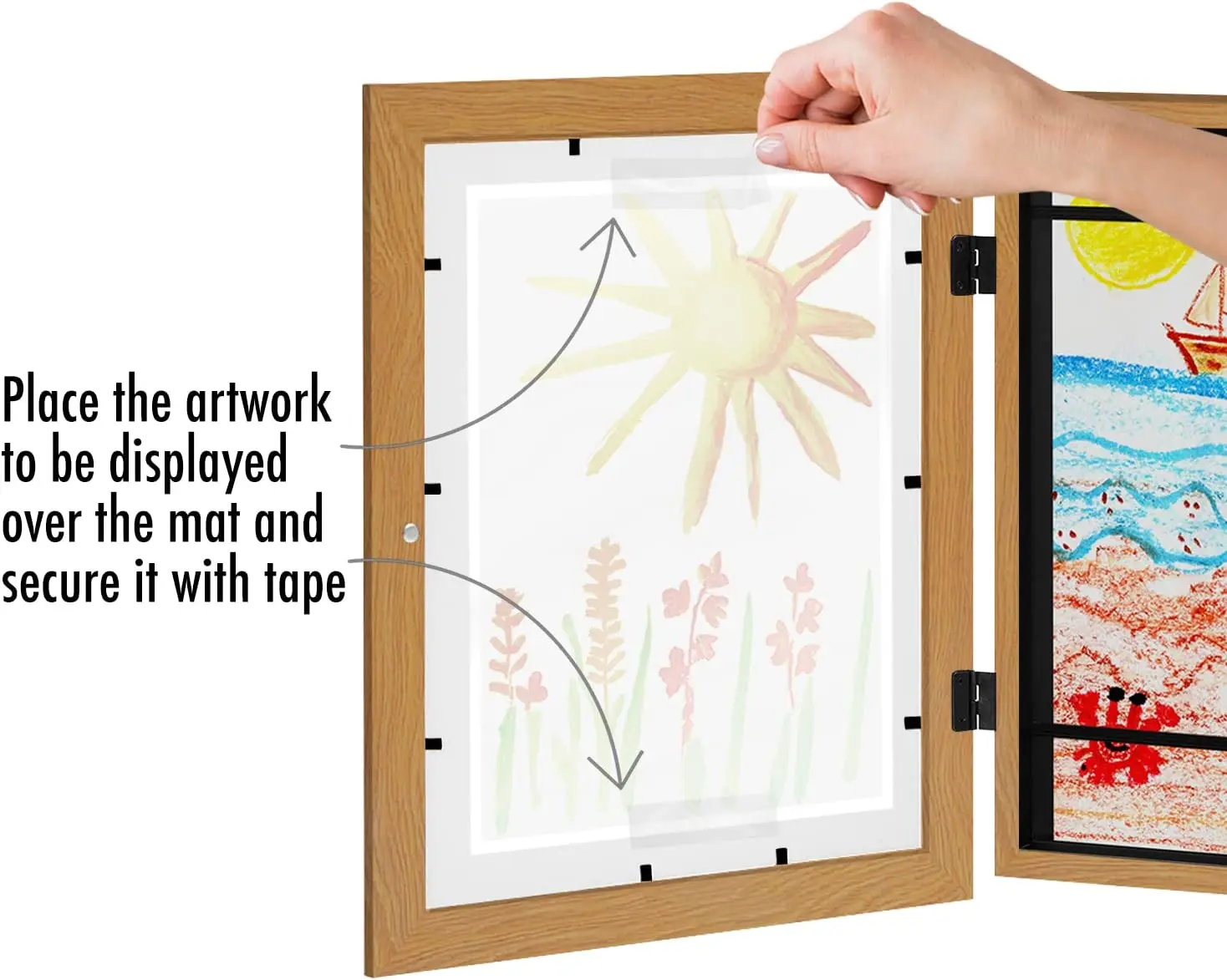 Kids Artwork Picture Frame in Oak - Displays 8.5x11 With Mat and 10x12.5 Without Mat - Composite Wood with Shatter Resistant