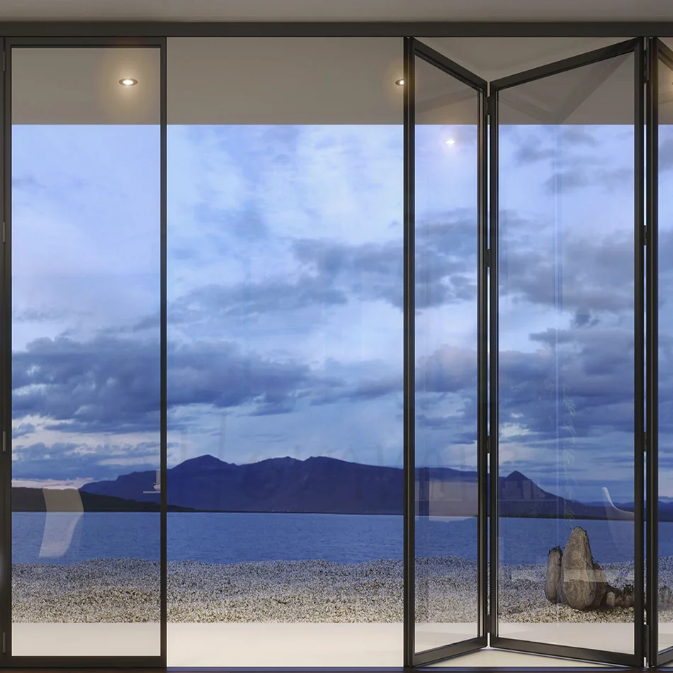 Foshan Factory Make Large Opening Insulated Soundproof Interior Aluminum Glass Bi Folding Narrow Bi Fold Doors
