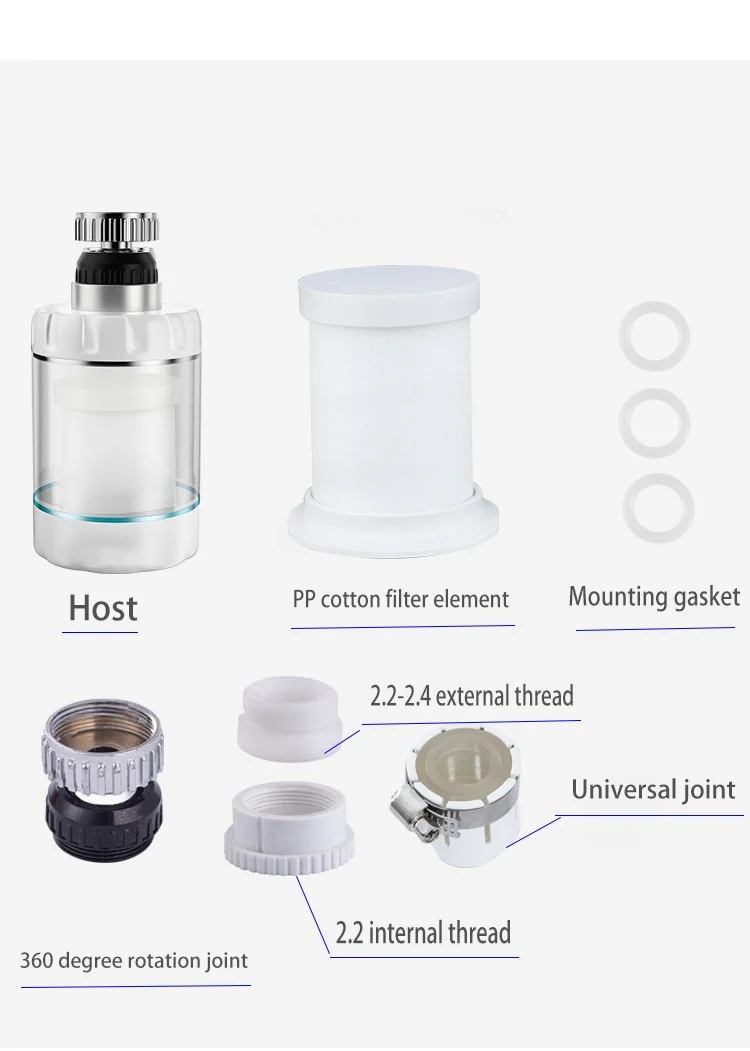 High Quality 360-Degree Rotating Faucet Filter Premium ABS Plastic Stainless Steel PP Cotton Removes Heavy Metals Hard Kitchen