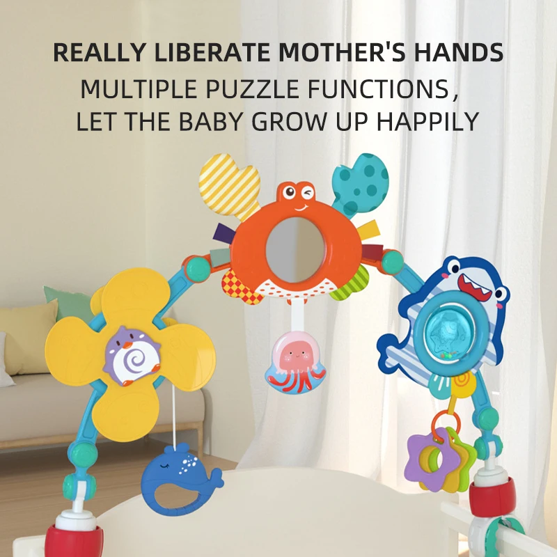 Detachable Baby Bed Stroller Pram Carseat Toys Travel Arch with Mirror and Hanging Squeaky Toys for Baby Crib