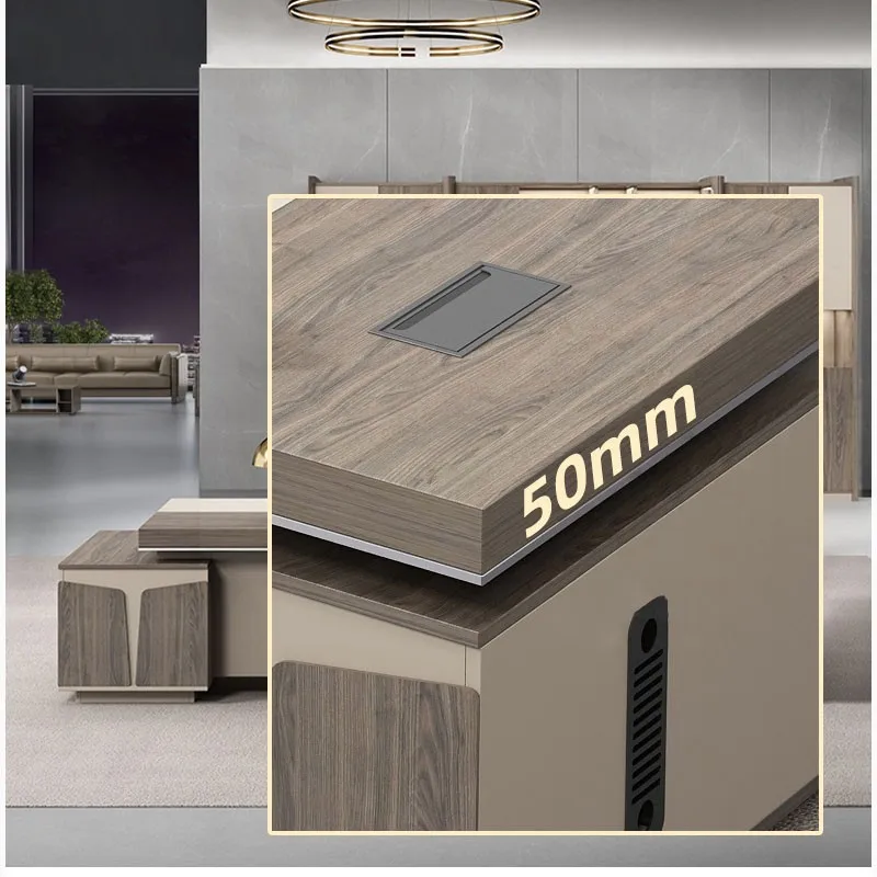LANRAN 50mm Panel Wooden L-shape CEO Office Executive Desk High-end with Side Cabinet