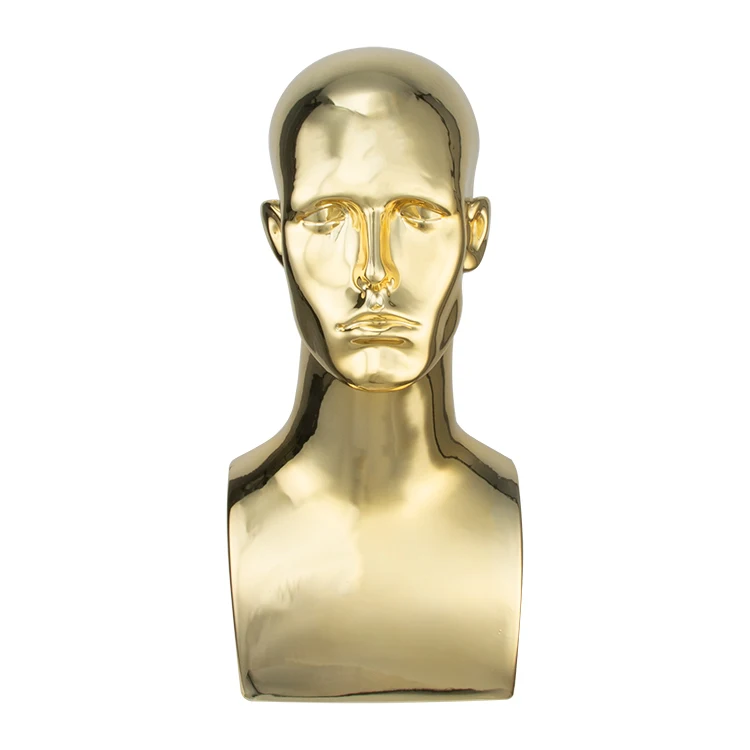 Chromed Headband Display Head Shiny Gold Stand Abs Plastic Wig Mannequin Head