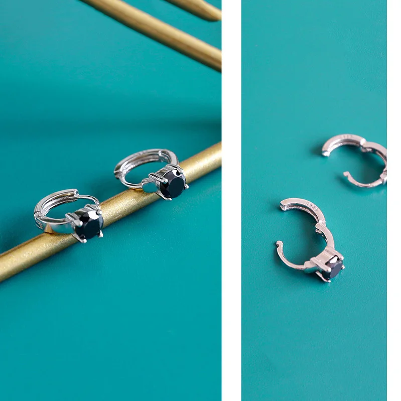 HEH229 Women Platinum Plated Zircon Christmas Jewelry SmalHoop 925 Sterling Silver Earrings