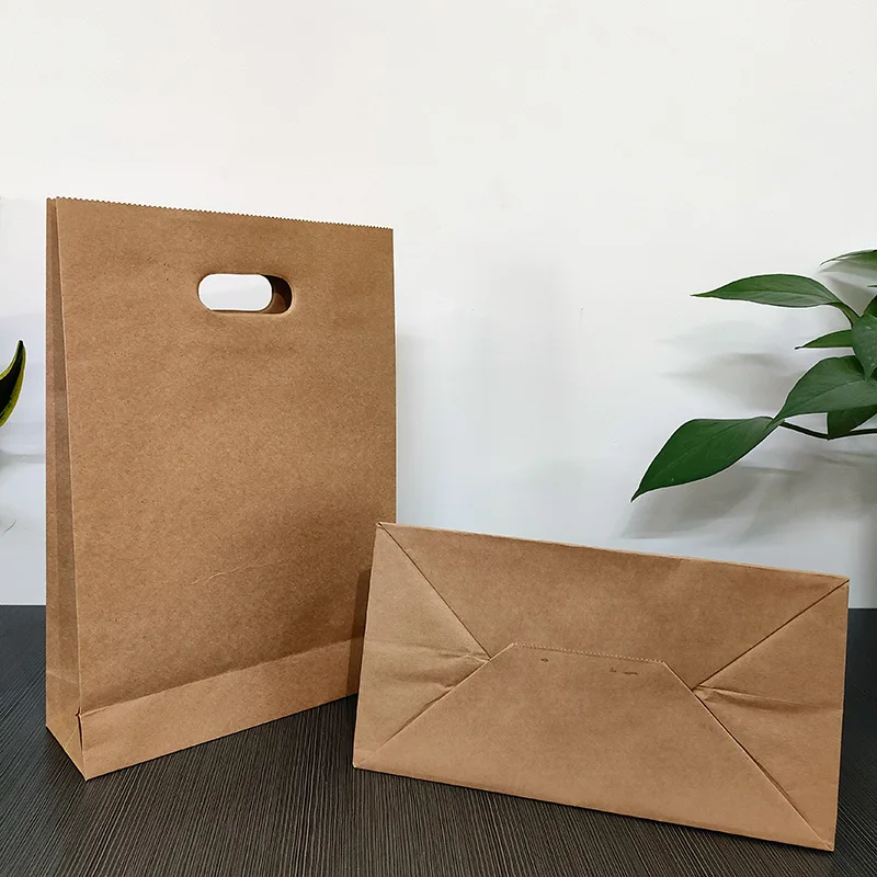 Natural Brown Paper Die Cut Food Service paper bags Custom Restaurant, Bakery, Retail kraft paper packaging carrying bag