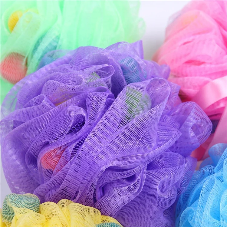 Custom Blue Pe Bath Puff Body Net Scrubbing Shower Sponge