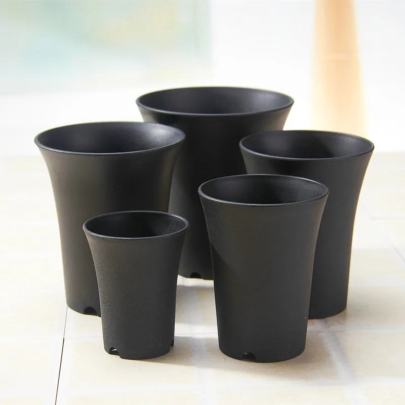 OEM Heightened and thickened multi specification plastic flower pot black frosted succulent green plant pot factory wholesale