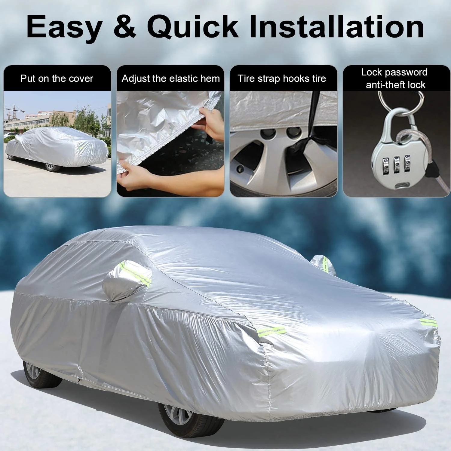 Silver Safety Reflective strip automatic car cover universal car cloth