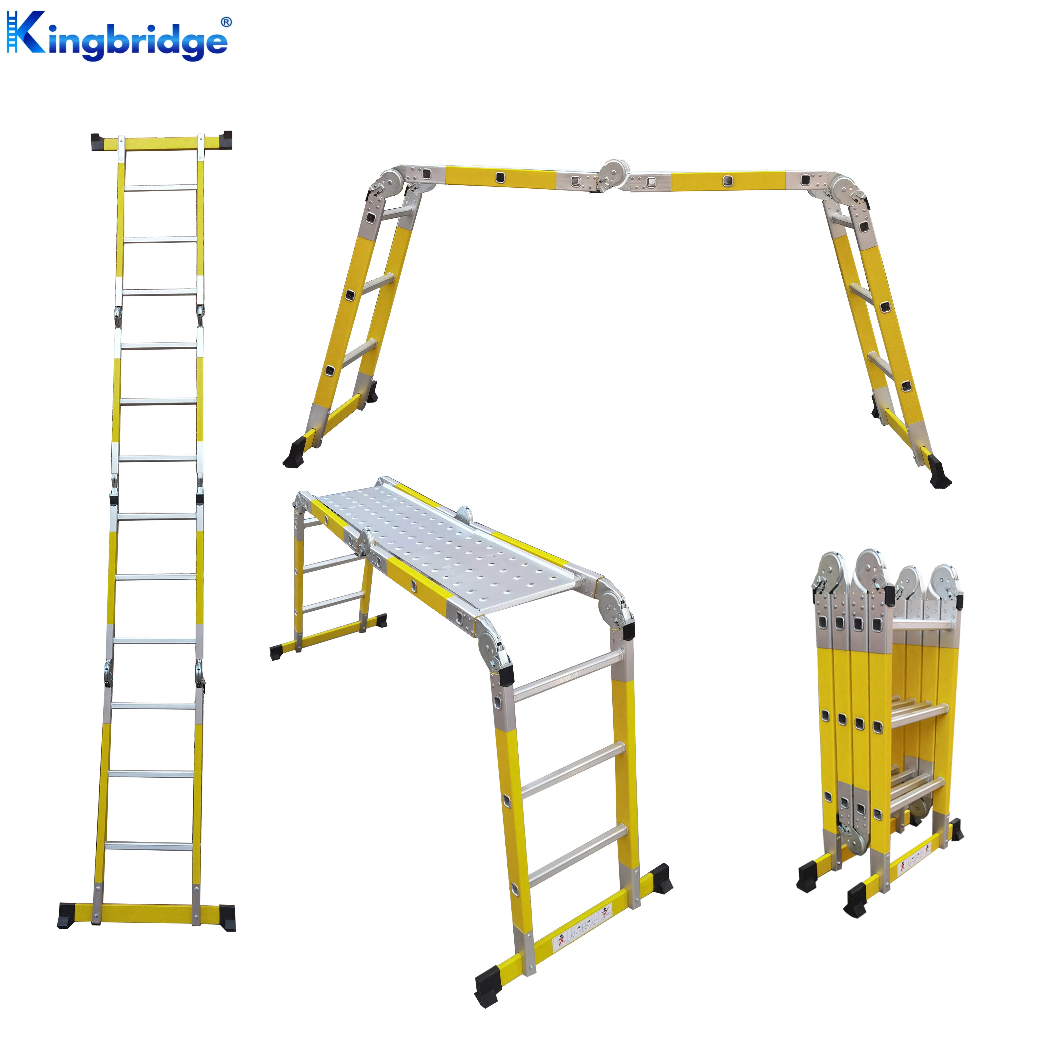 Industrial Multipurpose Fiberglass Strengthen Hinge Support Square Rungs Combination Ladder Escarela De Fibra de vidrio