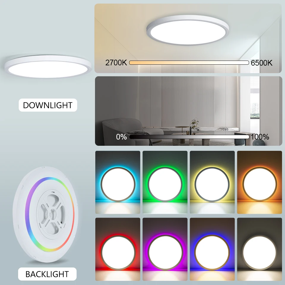 Tuya WiFi Voice Control 300mm 24W LED Ceiling Light Smart Modern Design PC Body White Shade Bedroom Living Room App PL Warehouse