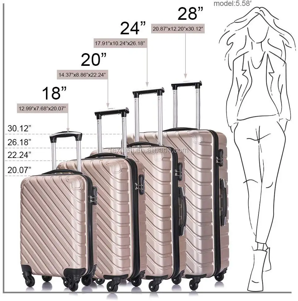 
Trolley Spinner Suitcase Hardshell Travel Bag for 4 Pcs Luggage Set 