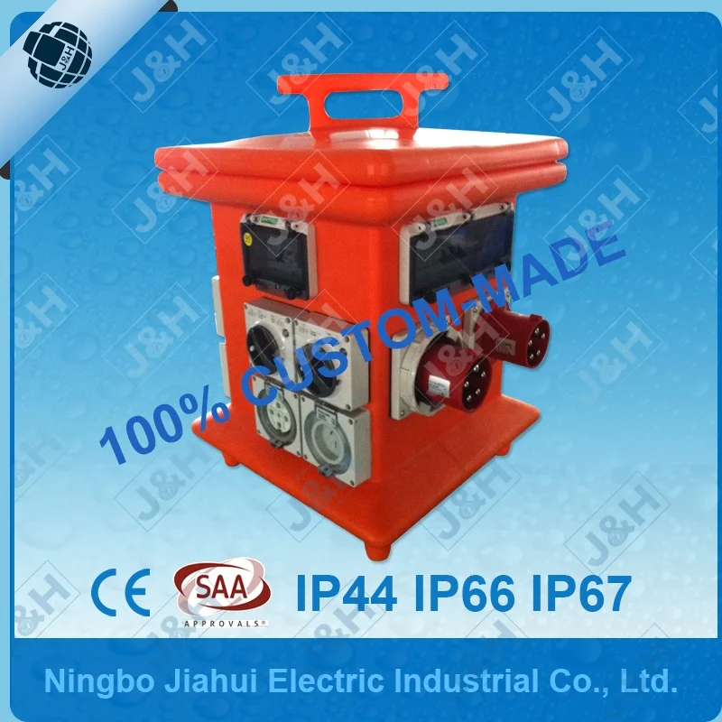 Jiahui supply 3 phase 32a power portable distribution box board customized industrial power supply board with plug and socket