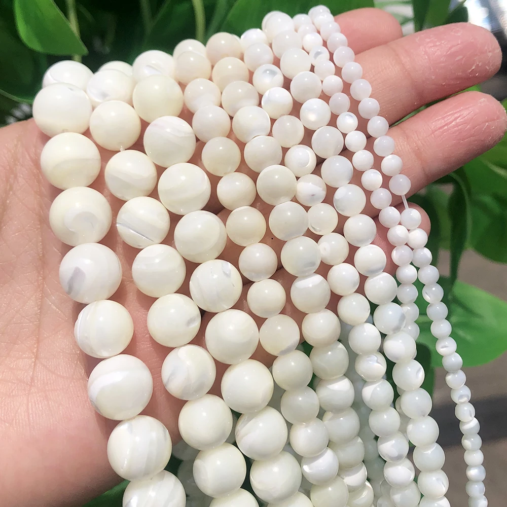 Fashion 4/6/8/10/12MM Wholesale Round White Shell Stone Loose Beads For Jewelry Making DIY Necklace