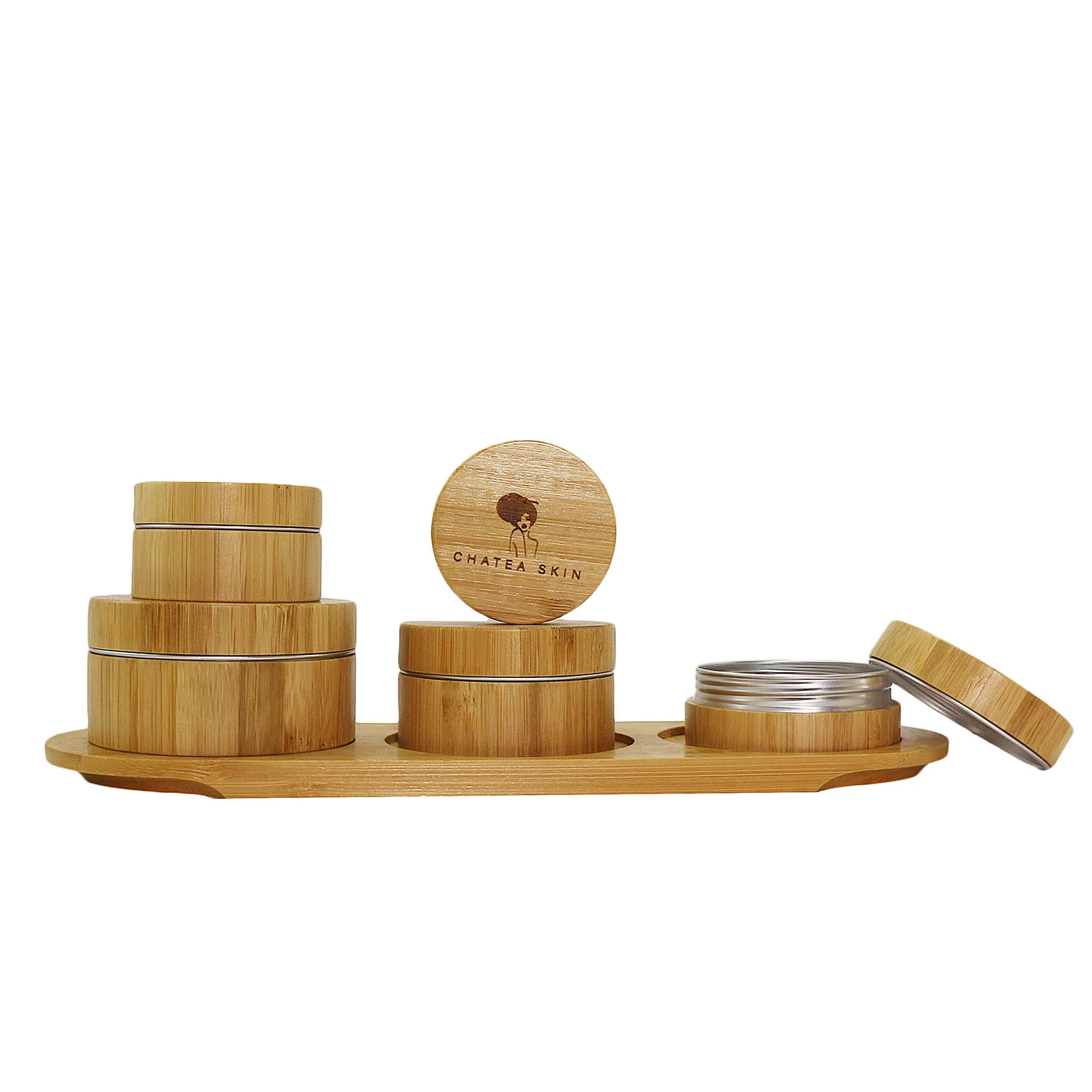 bamboo skincare packaging face cream container round bamboo cosmetic jar with aluminum inner AB-02Q