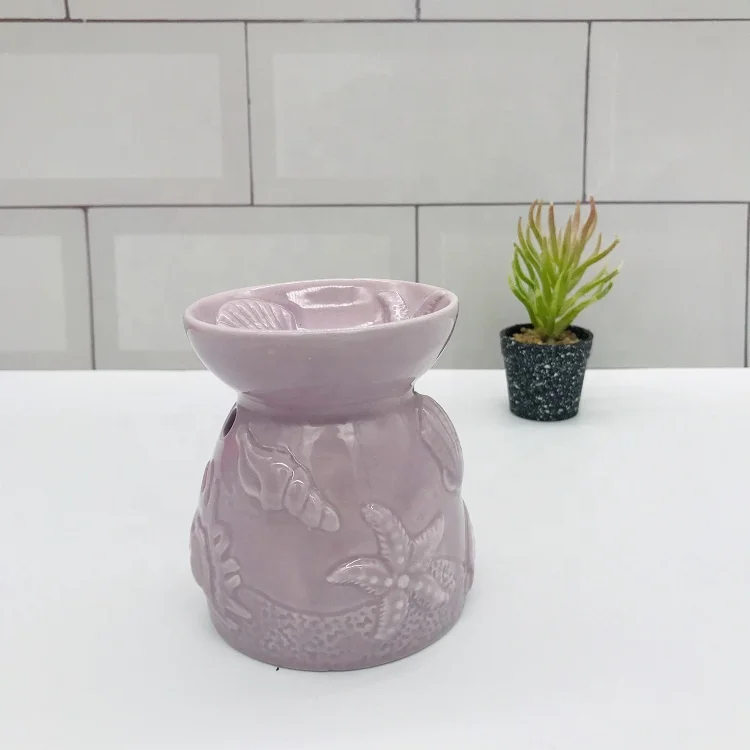 Purple Starfish Shell Design Custom Handmade Incense Burner Ceramic Oil Burner