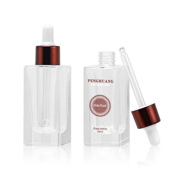 Frosted square glass cosmetic bottle skincare packaging moisturize 30ml 50ml face oil dropper glass serum bottle wholesale