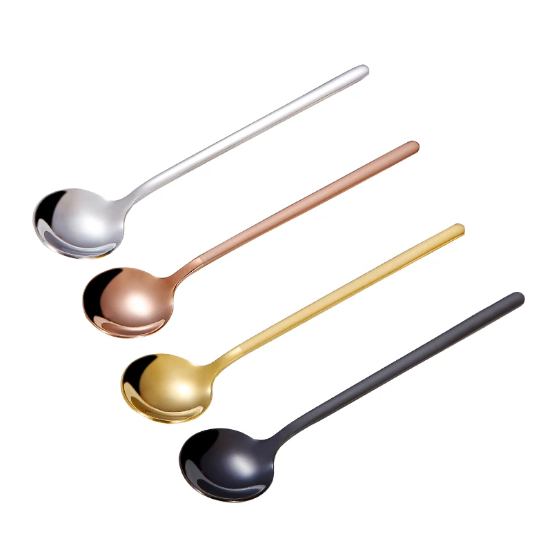 Eco Friendly Rose Gold Stainless Steel 304 Mixing Round Coffee Spoon With Long Handle