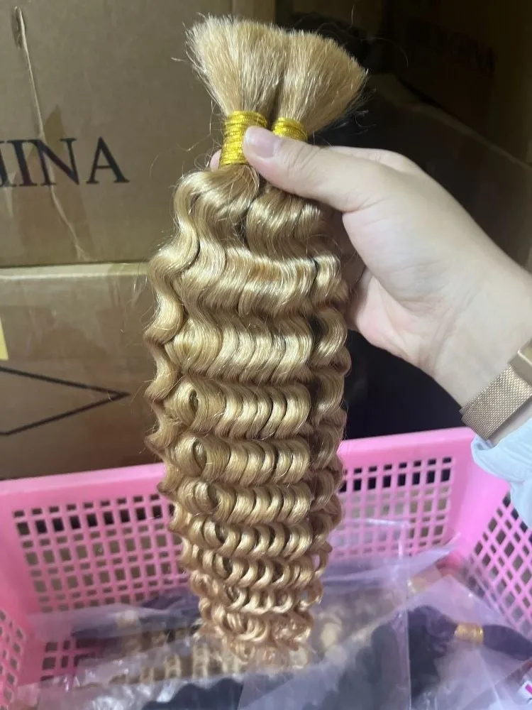 Wholesale 10A Brazilian Virgin Curly 50g Deep Water Wave Bulk Hair Extensions Boho Braids  for braiding Human hair bulk no weft